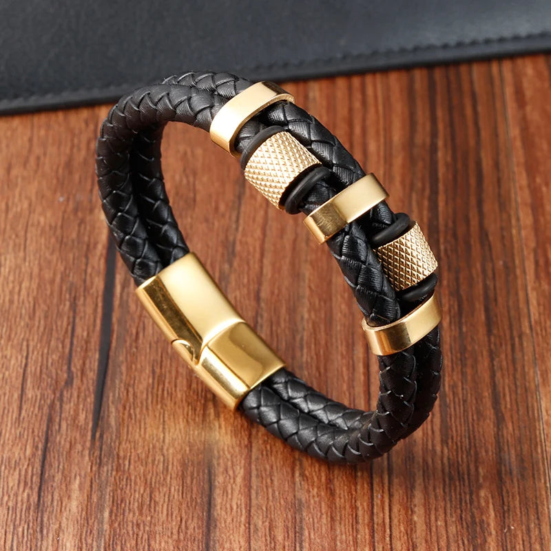 Charm Braid Rope Bracelet For Men Stainless Steel Magnetic Buckle Genuine Leather Bracelets & Bangles Male Female Jewelry - Live Store 4U