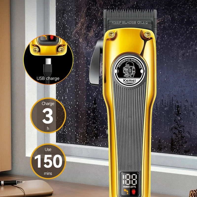 Kemei 1825 Electric Hair Clippers Man Professional Type-C Rechargeable Hair Cutting Machine Five-speed Adjustment Hair Trimmers