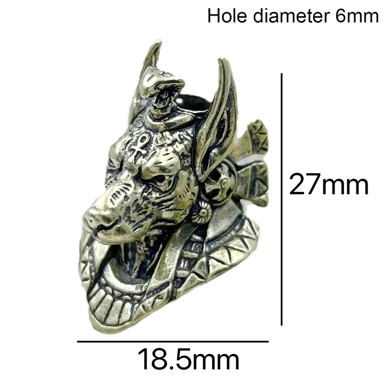 Ancient Egypt Death God Jackal Head Brass EDC Knife Beads DIY Woven Lanyard Pendants Jewelry Outdoor Accessories