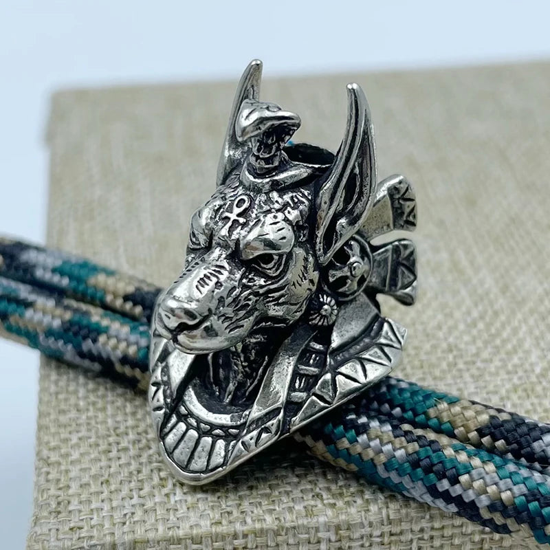 Ancient Egypt Death God Jackal Head Brass EDC Knife Beads DIY Woven Lanyard Pendants Jewelry Outdoor Accessories