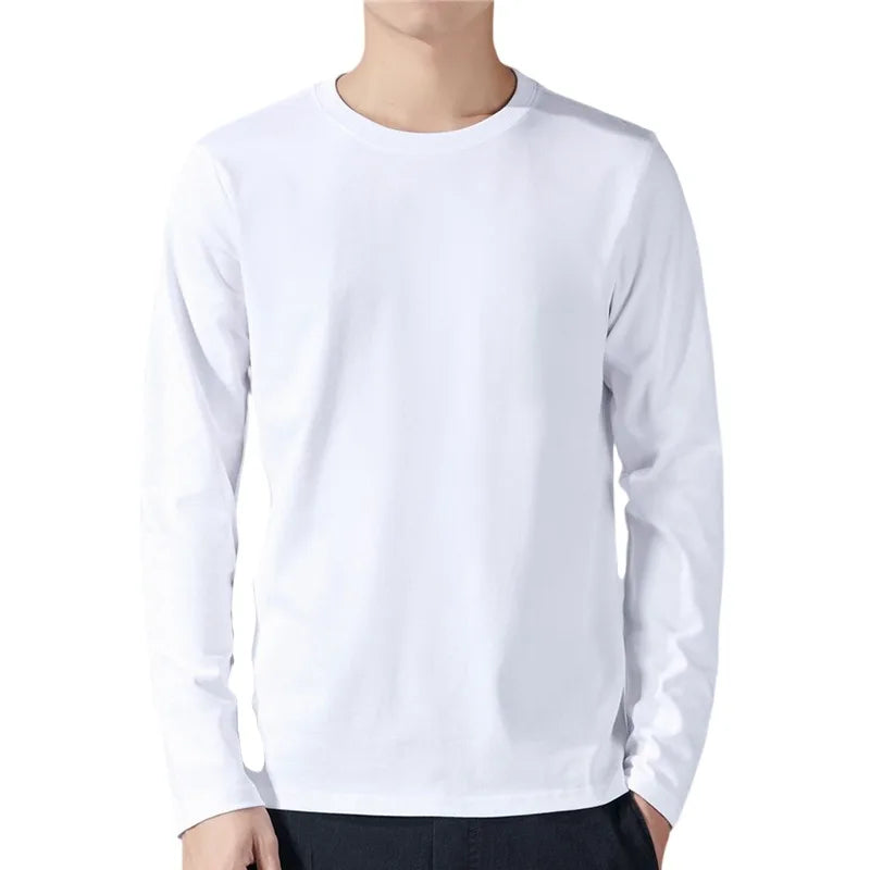 T Shirt For Men Cotton Long Sleeve T-shirts Solid Color Men's Clothing Full Length Sleeve For Spring And Autumn Undershirts - Live Store 4U