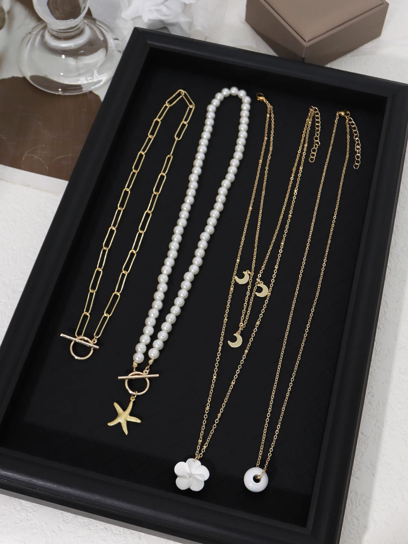 5PCS Charm Bohemian Sea Star Pendant Irregular Gravel Beads Clavicle Chain Women's Necklace Holiday Jewelery Accessories