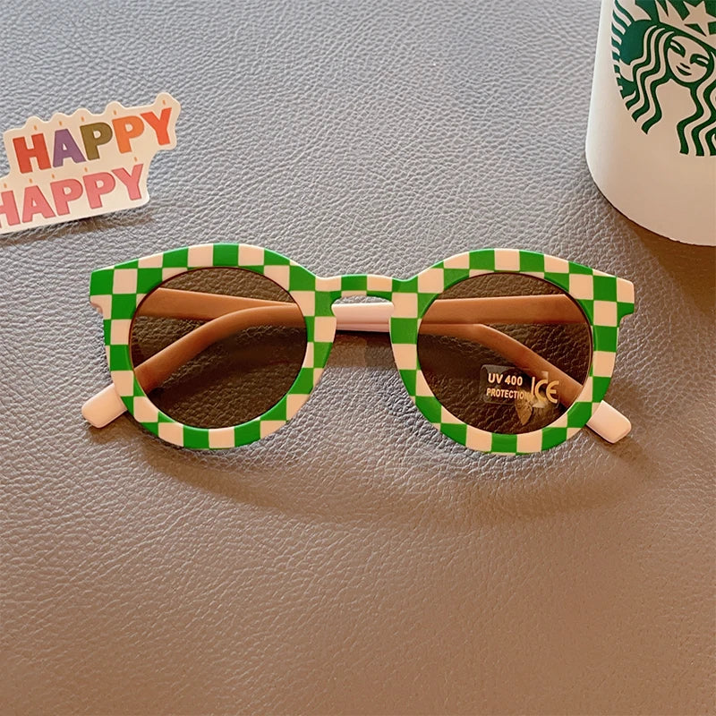 2023 New Kids Cute Checker Panel Color Round UV400 Sunglasses Baby Girls Outdoor Sun Protection Sunglasses Children Sun Glasses