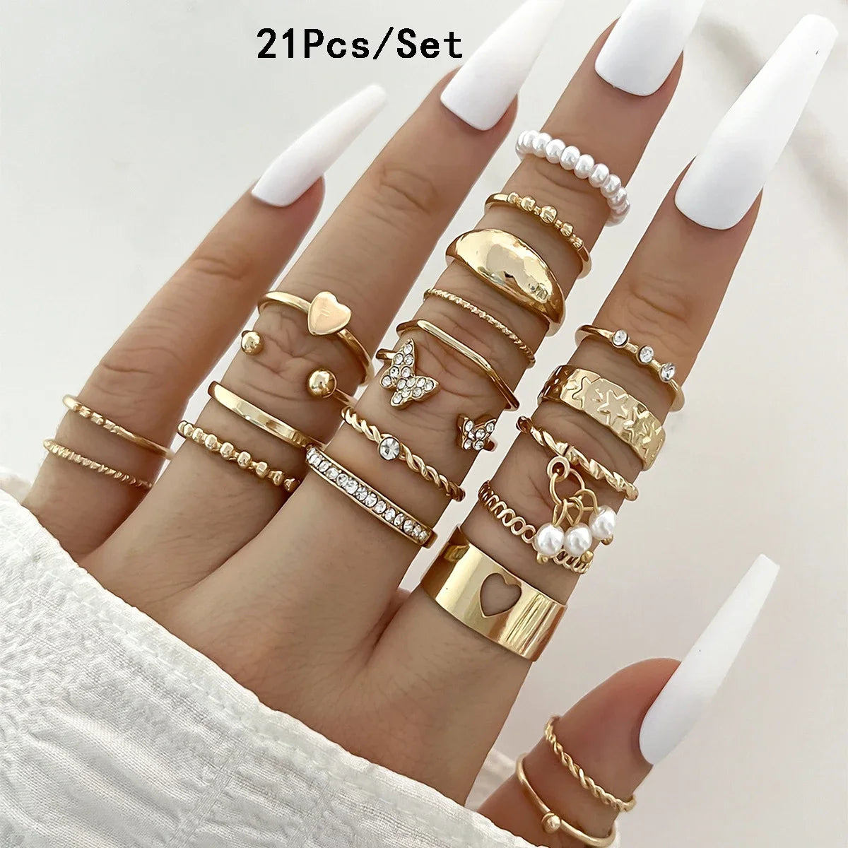 23Pcs Fashion Knuckle Rings Set For Women Crystal Star Moon Eye Wave Gold Silver Color Rings Female Trendy Party Jewelry Gift