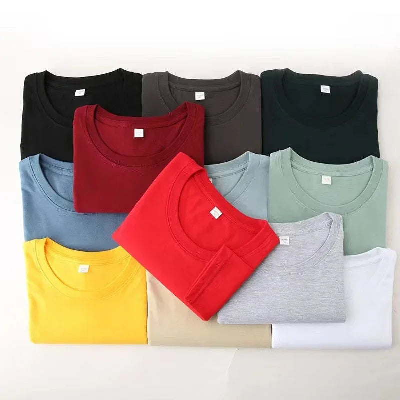 Men's Solid Color Round Neck Cotton Long Sleeved T-shirt Summer Comfortable Top - Live Store 4U