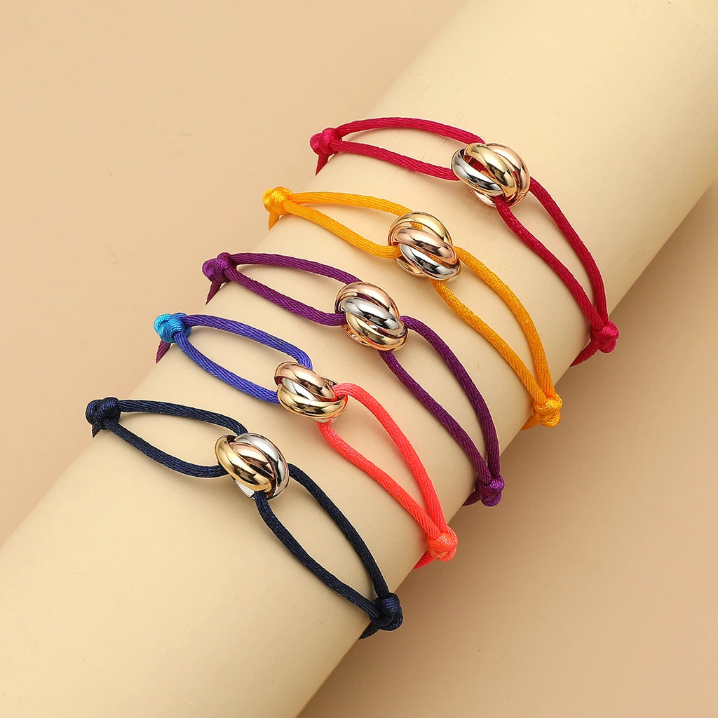 Simple Fashion Unisex Bracelet 3 Metal Round Circle Accessory Adjustable Men's Rope Bracelet for Women Jewelry Gifts - Live Store 4U