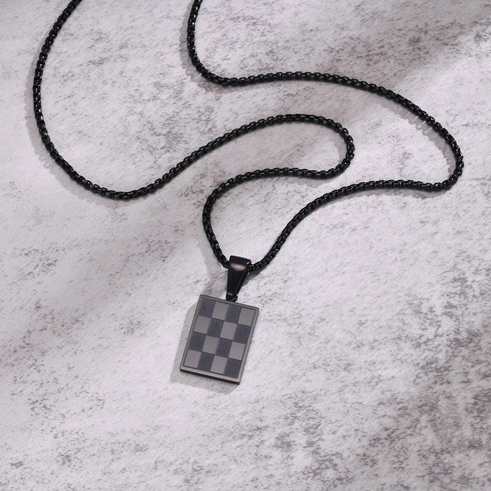 Vnox Small Dogtags Pendant Necklaces for Men Boys,Black Silver Color Stainless Steel Military Dog Tag with Box Chain Gift to Him