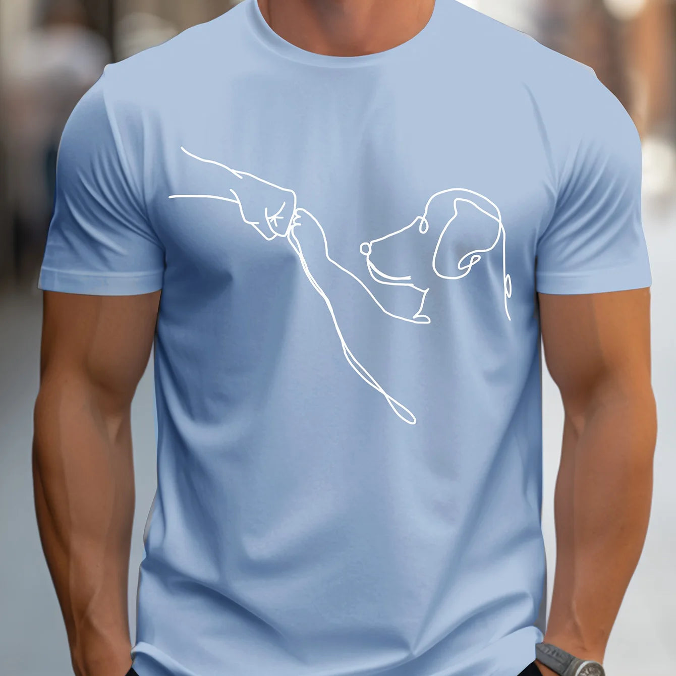 Men's 100% cotton casual sports loose fit Funny Dog First print round neck short sleeved T-shirt top - Live Store 4U
