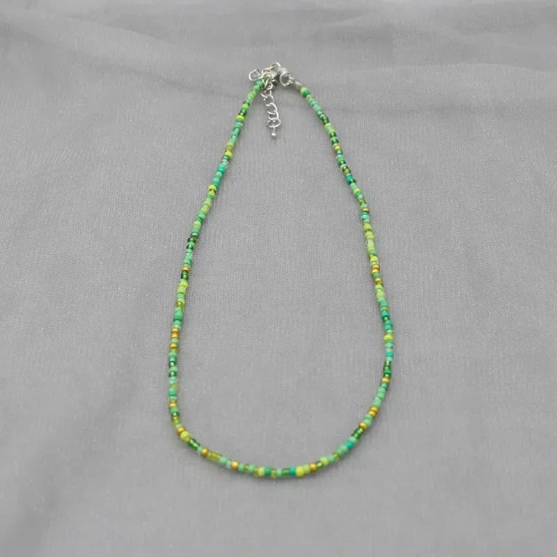Bohemia Handmade Rainbow Seed Beads Simple Choker Necklace Candy Color Neck Chain Women's Wild Sweet Colorful Collar Jewelry