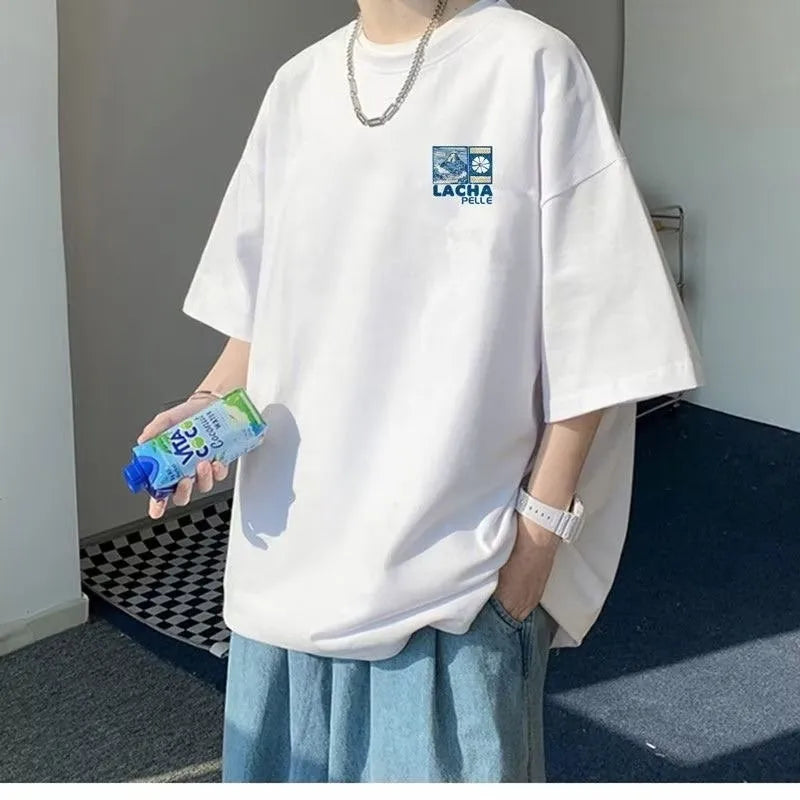 8XL Korean Loose Fitting T-shirt Fashion American Japanese Fuji Printed T-shirt with Soft Men Versatile Double Outfi - Live Store 4U