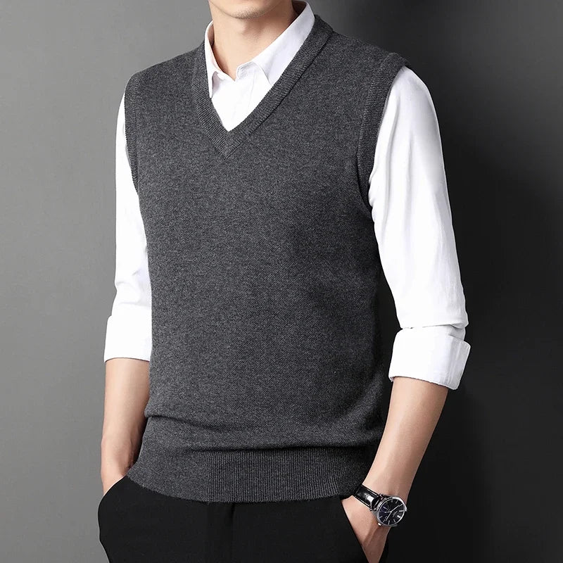 Men's Solid Color Sweater Vest Casual Fashion Warm Top for All Seasons Comfortable Breathable Layering Essential - Live Store 4U