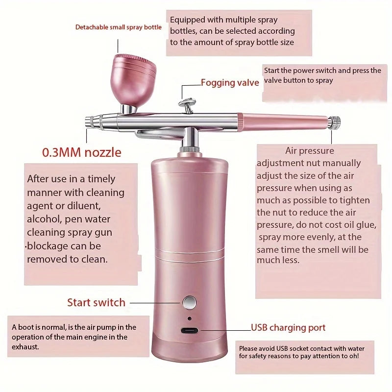 Airbrush Nails with Compressor Portable Airbrush For Nails Art Paint Craft Cake Decoration Nano Steam Gun Spray Compressor