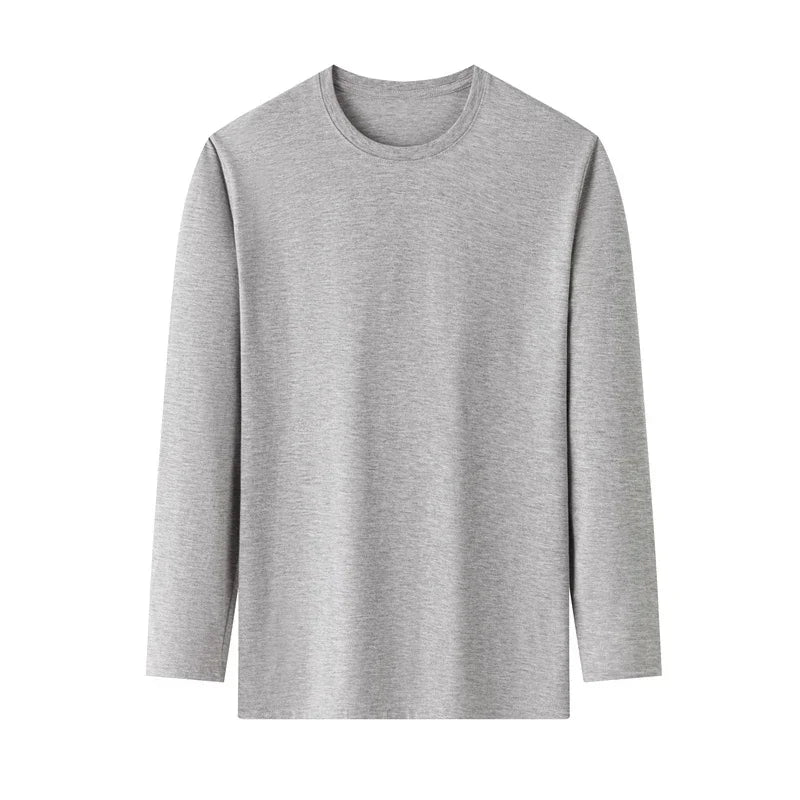 Men's Solid Color Round Neck Cotton Long Sleeved T-shirt Summer Comfortable Top - Live Store 4U