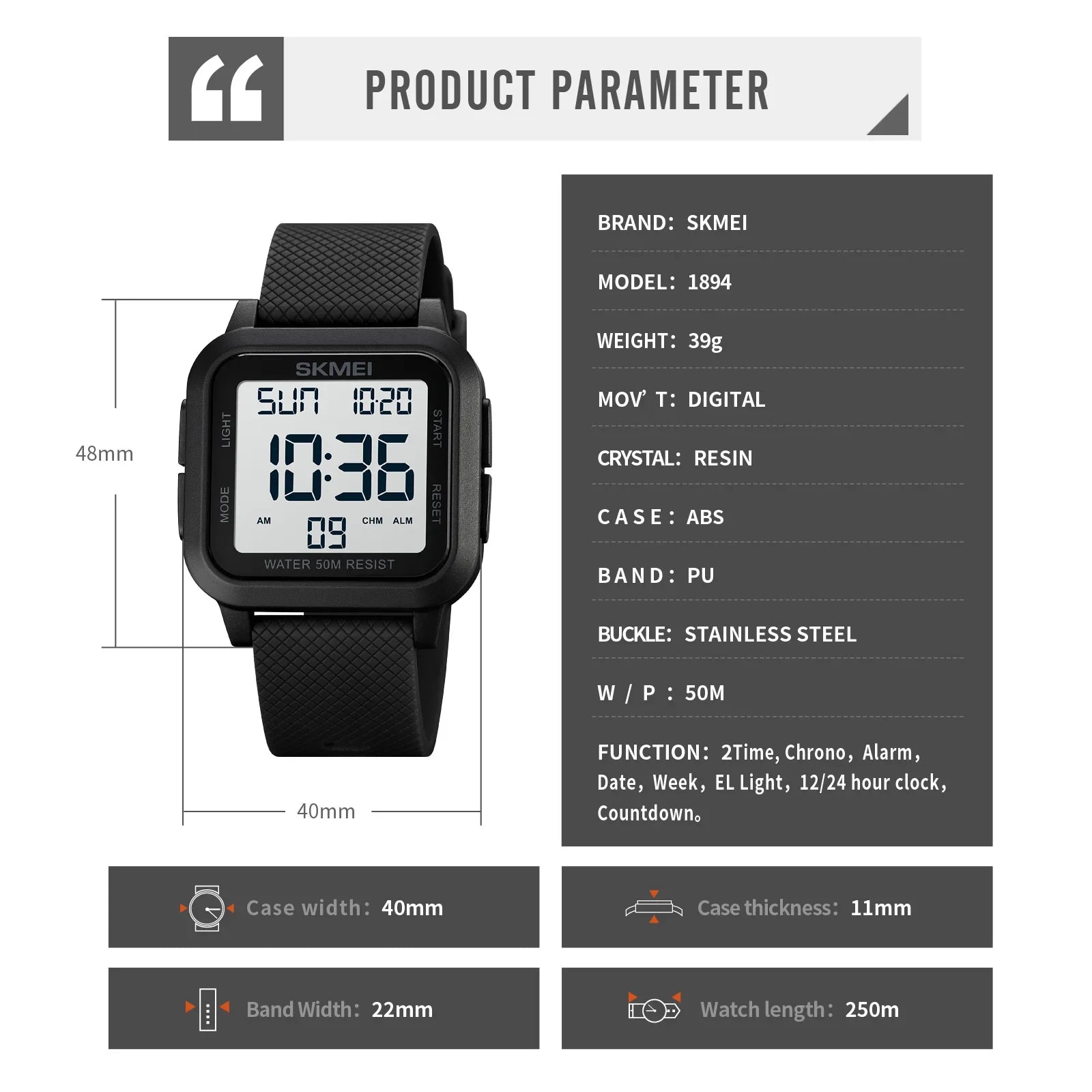 SKMEI 1894 Military Waterproof Mens Watches Electronic Shock Digital Watch For Men Sports Wristwatches 1841 Relogios Masculinos