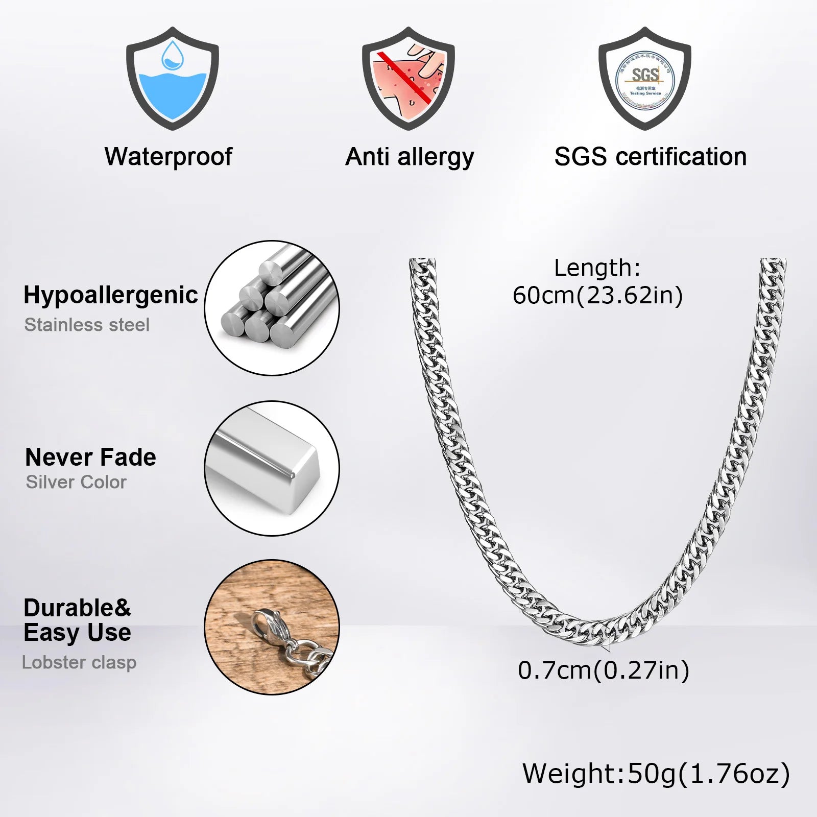 Vnox 3/5/7/9mm Thick Cuban Chain Necklaces for Men Women,Simple Miami Curb Links Collar,Waterproof Stainless Steel Unisex Chain - Live Store 4U