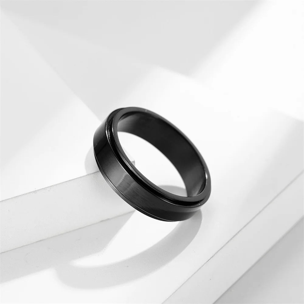Anxiety Fidget Spinner Rings Black Silver Color Stainless Steel Spinning Rotating Mood Ring for Men Women Anti Stress Jewelry - Live Store 4U