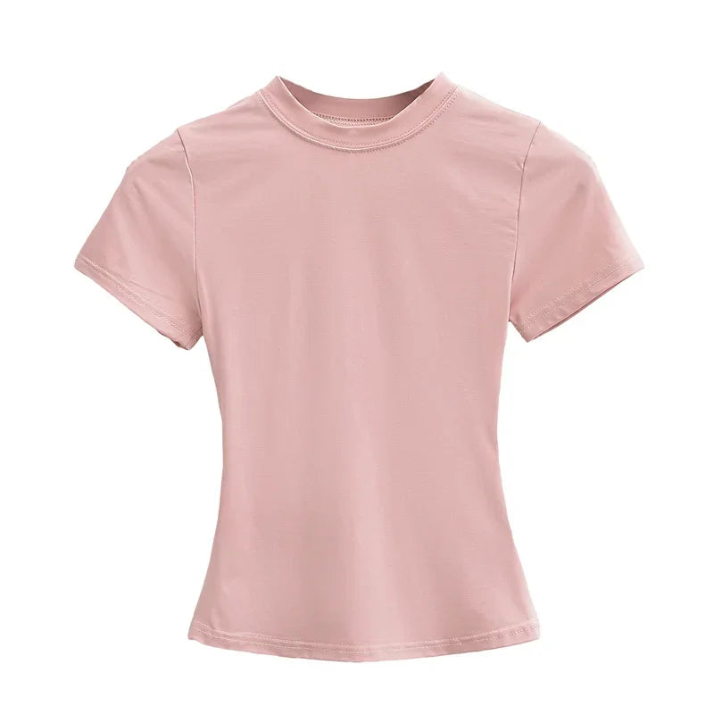 2025 New High Quality Casual T shirt Sexy Slim Short Sleeves Fashion Trend Solid Women Clothing y2k Tops - Live Store 4U