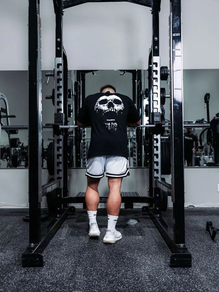 New Gym Fitness T-shirt Loose Oversized Cotton Men Short Sleeves Bodybuilding Sports Tees Summer Training Workout Jogging Tops - Live Store 4U