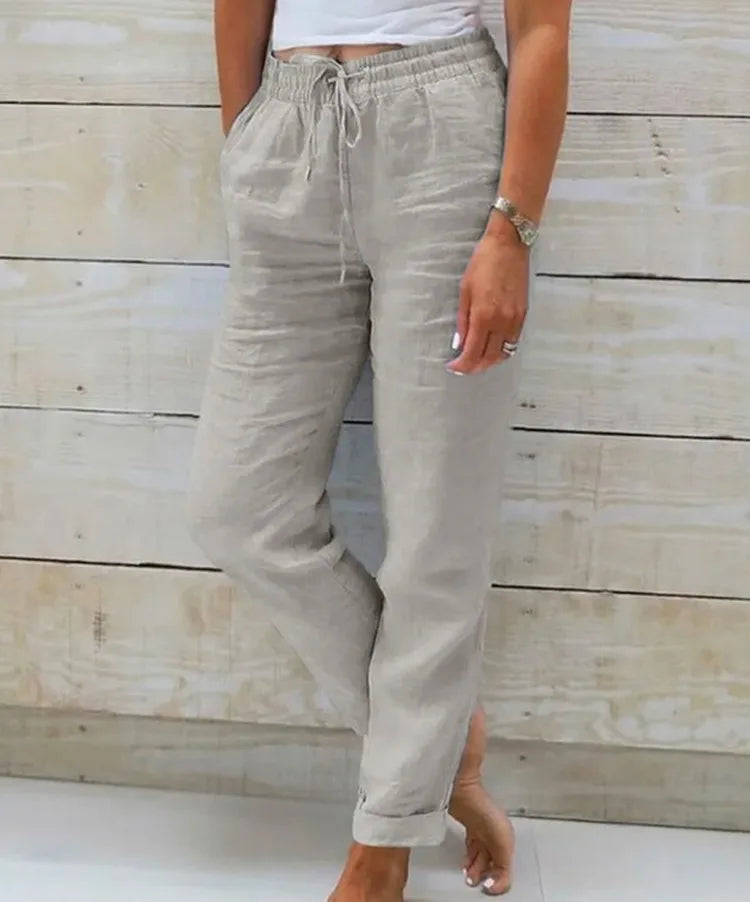 Summer Cotton Linen Pants For Women High Waist Elastic Sweatpant 2025 Loose Pencil Pant Casual Streetwear Solid Pocket Trousers