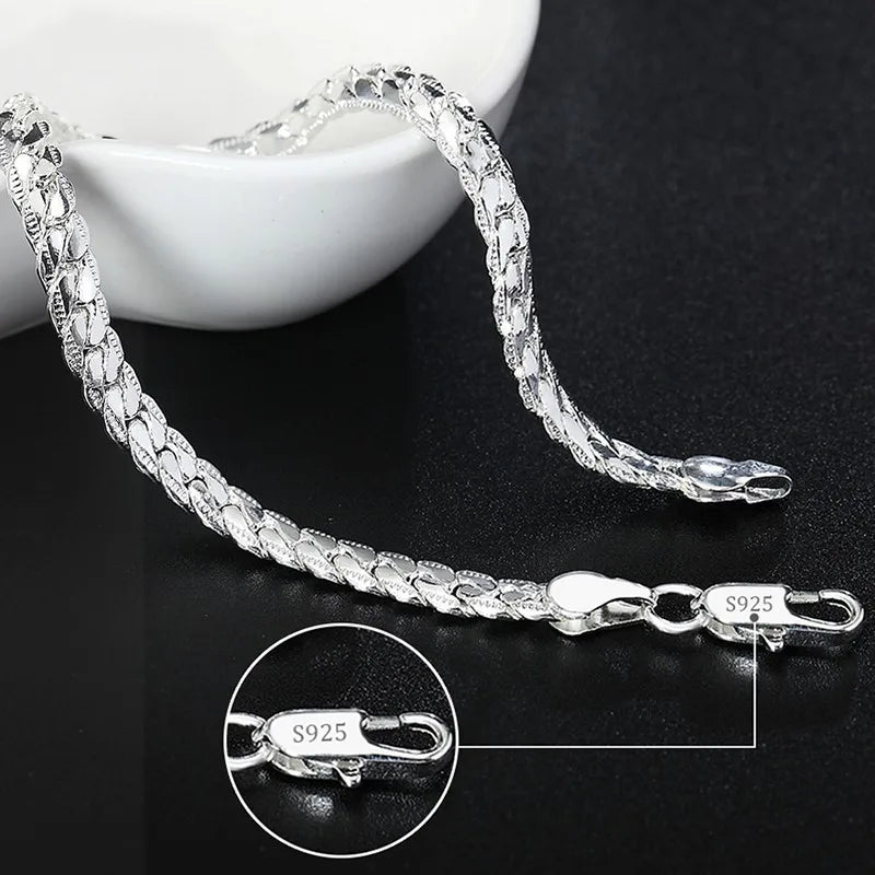 Noble 925 Sterling Silver Square Solid Chain Bracelet For Women Men Charm Party Gift Wedding Fashion Jewelry - Live Store 4U