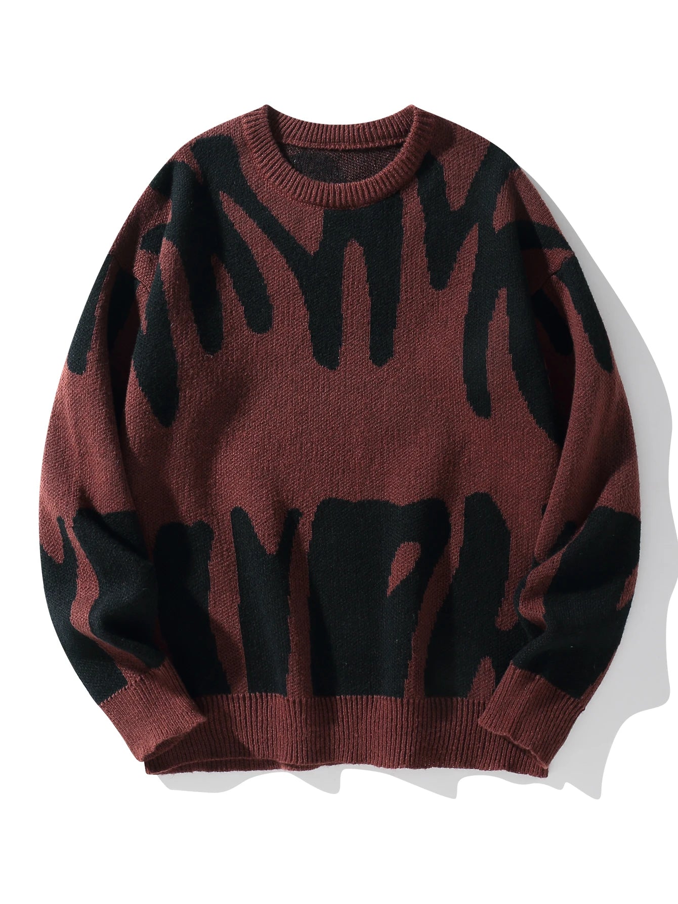 New Popular Autumn Winter Irregular Jacquard Pattern Pullover Sweater Casual Round Neck Contrast Color Knitted Men's Pullover - Live Store 4U