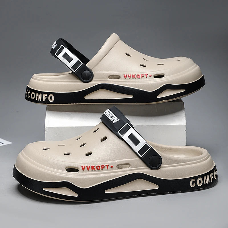Fashion Men Summer Hole Garden Shoes Breathable Outdoor Sandals, Perforated Shoes, Thick Soled Beach Sandals Driving Shoes