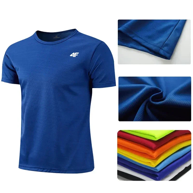 Men's Summer Exercise Trainning T-shirt High Quality Breathable Quick Dry Short Sleeved Top Marathon Gym Fitness Basketball Tees - Live Store 4U