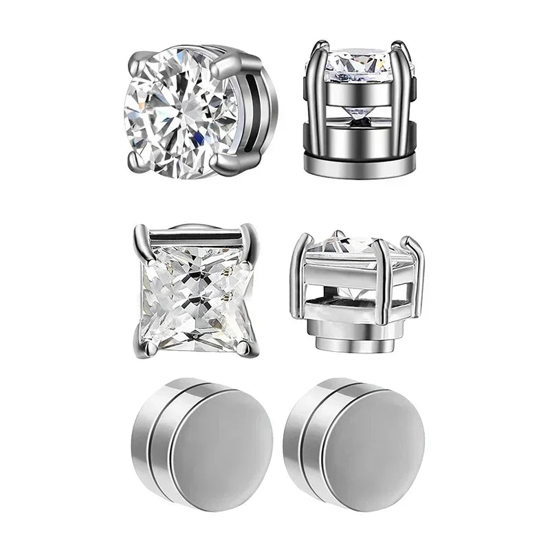 1/3Pairs 6MM Crystal Magnetic No-Pierce Stainless Steel Stud Earrings for Men Punk Zircon Magnet Earrings Non Piercing Jewelry - Live Store 4U