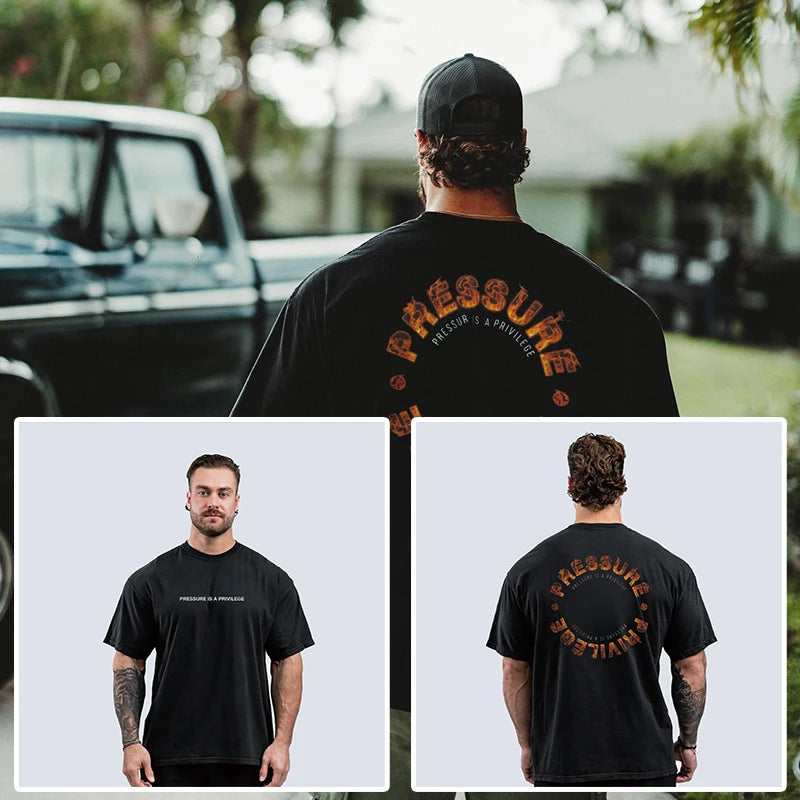 New Gym Fitness T-shirt Loose Oversized Cotton Men Short Sleeves Bodybuilding Sports Tees Summer Training Workout Jogging Tops - Live Store 4U