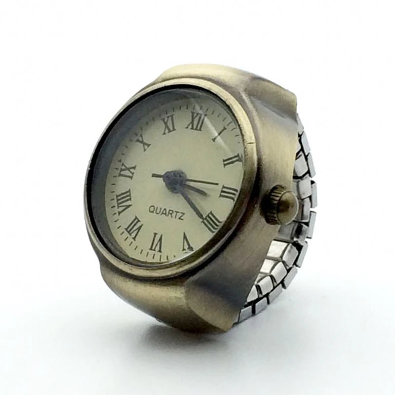 Vintage Punk Finger Watch Mini Elastic Strap Alloy Watches Couple Rings Jewelry Clock Retro Roman Quartz Watch Rings Women Men - Live Store 4U