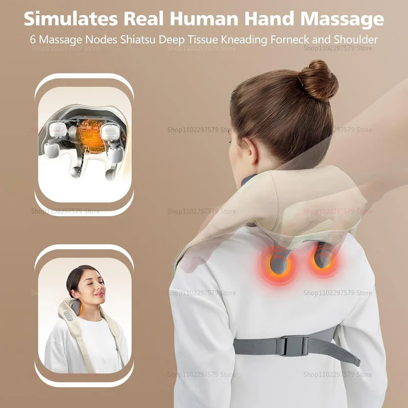 20W Beige Neck And Shoulder Massager Wireless Shoulder And Back Kneading Massage Shawl Trapezius Neck Cervical Masajeador