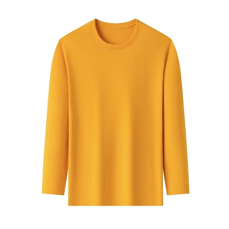 Men's Solid Color Round Neck Cotton Long Sleeved T-shirt Summer Comfortable Top - Live Store 4U
