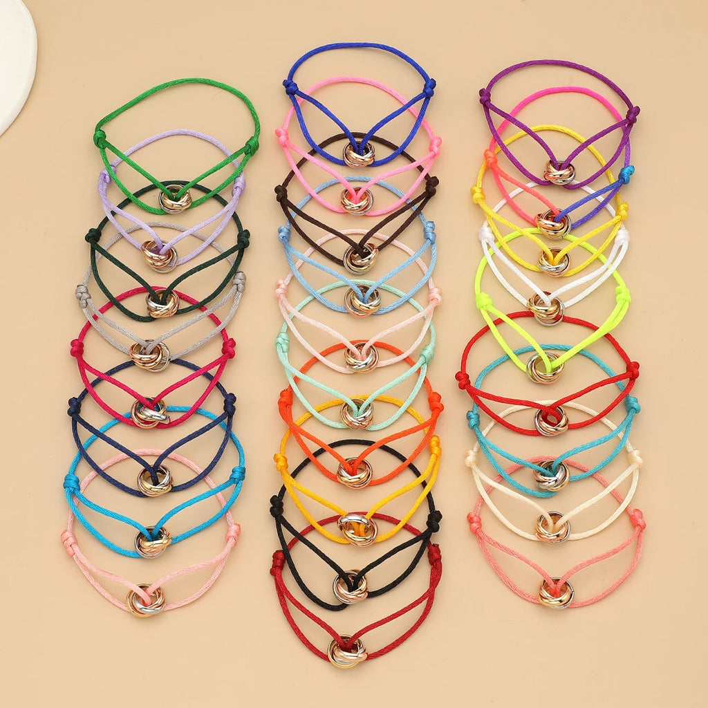 Simple Fashion Unisex Bracelet 3 Metal Round Circle Accessory Adjustable Men's Rope Bracelet for Women Jewelry Gifts - Live Store 4U