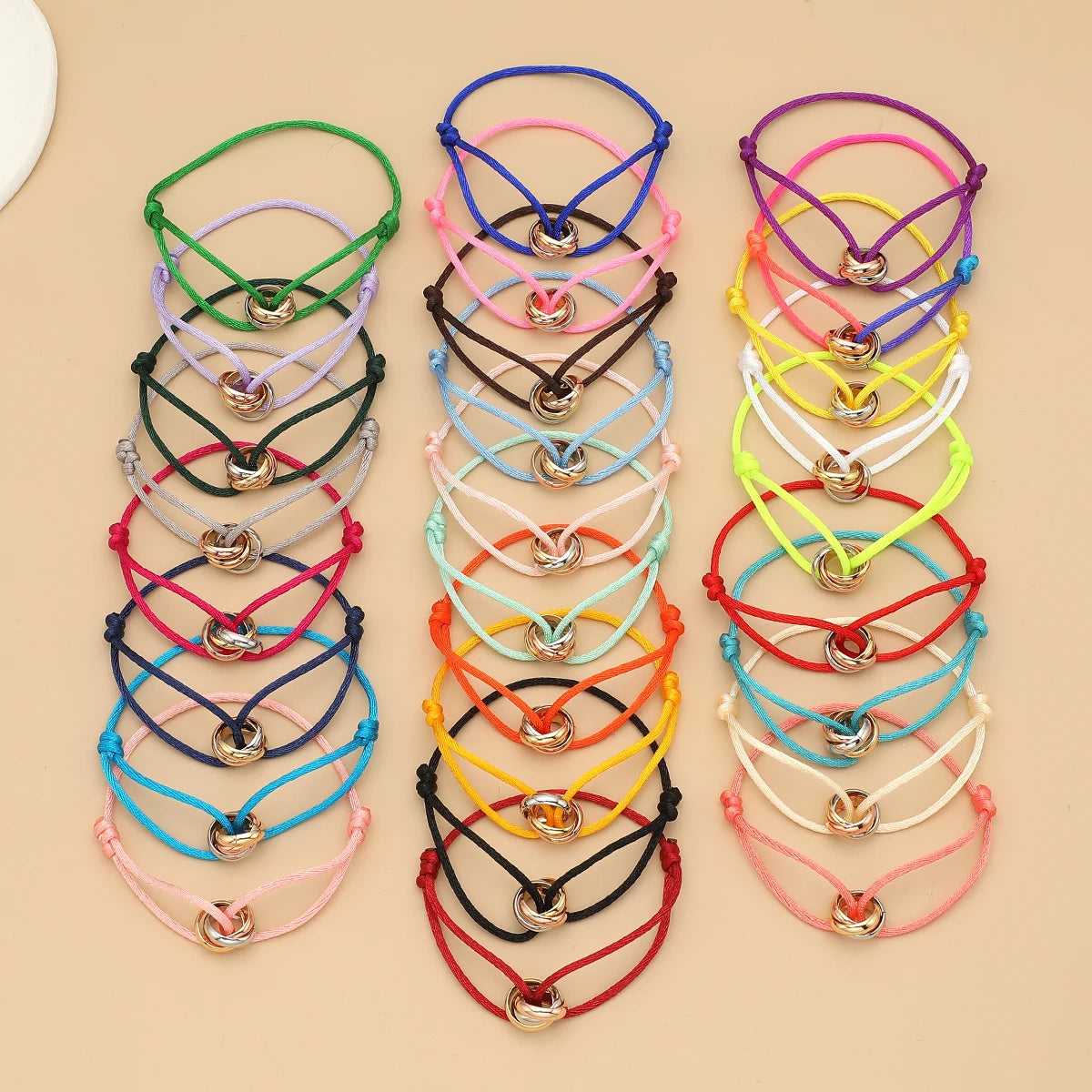 Simple Fashion Unisex Bracelet 3 Metal Round Circle Accessory Adjustable Men's Rope Bracelet for Women Jewelry Gifts - Live Store 4U