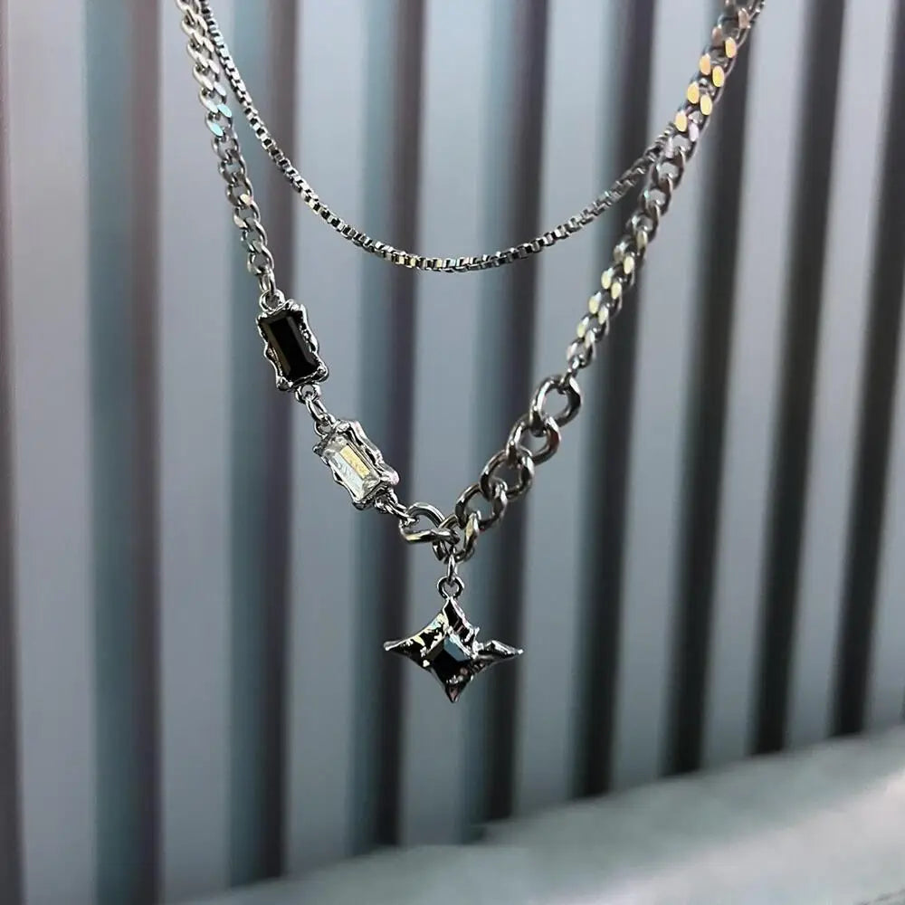 Hip Hop Zircon Star Double Layer Necklace For Men Women Trend Charm Titanium Steel Pendant Chain Unisex Jewelry Wholesale - Live Store 4U