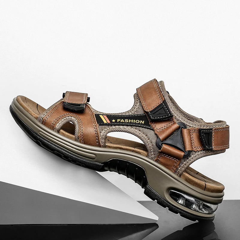 Brand Summer Men's Sandals Genuine Leather Men Slippers Gladiator Men Beach Sandals Soft Comfortable Outdoors Wading Shoes 38-48