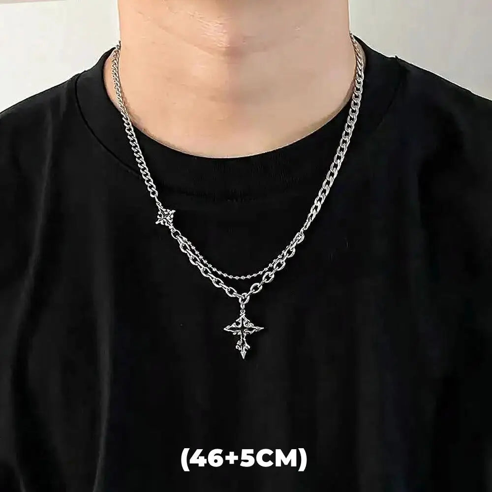 Hip Hop Zircon Star Double Layer Necklace For Men Women Trend Charm Titanium Steel Pendant Chain Unisex Jewelry Wholesale - Live Store 4U