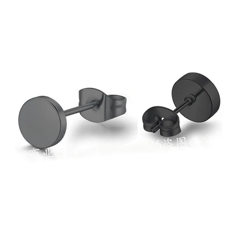 New Titanium Steel Stud Earrings for Men Women Stainless Steel Round Black Punk Ear Studs Best Gift Jewelry Accessories - Live Store 4U