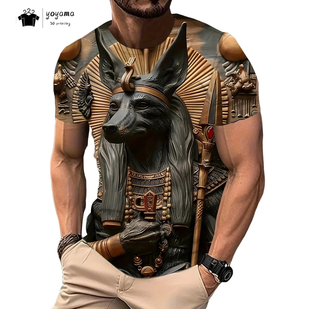 Men's T-Shirt with Egyptian Pharaoh Graphic T-Shirts Breathable Men Top Trendy Oversized Men's Clothing New Fashion Y2k Clothes