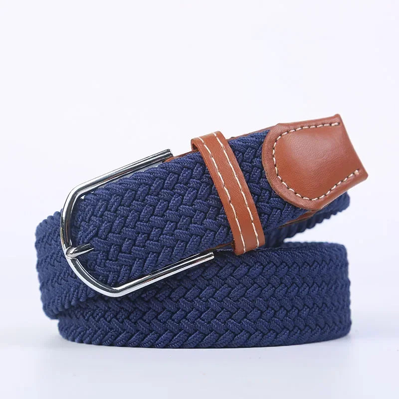 107/120/130cm UNISEX Casual Knitted Pin Buckle Women Belt Woven Canvas Elastic Expandable Braided Stretch Jeans Belts for Men - Live Store 4U