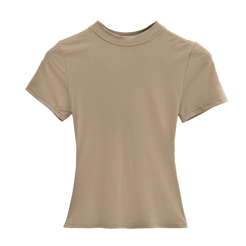 2025 New High Quality Casual T shirt Sexy Slim Short Sleeves Fashion Trend Solid Women Clothing y2k Tops - Live Store 4U