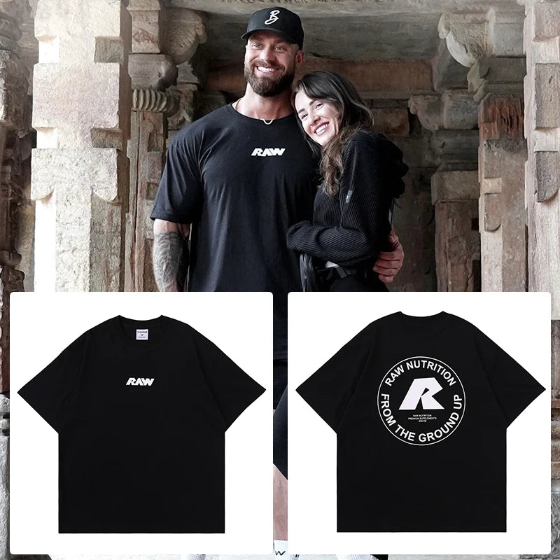 New Gym Fitness T-shirt Loose Oversized Cotton Men Short Sleeves Bodybuilding Sports Tees Summer Training Workout Jogging Tops - Live Store 4U