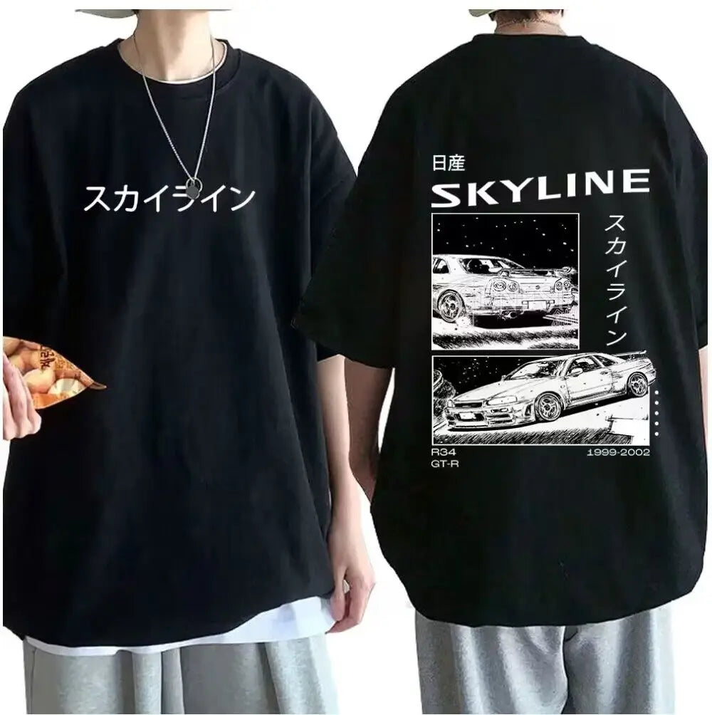 Men's Cotton T-Shirt Drift Japan Anime AE86 Inifirst D Summer Casual T-Shirt Unisex R34 Skyline GTR JDM Oversized Print T Shirts - Live Store 4U