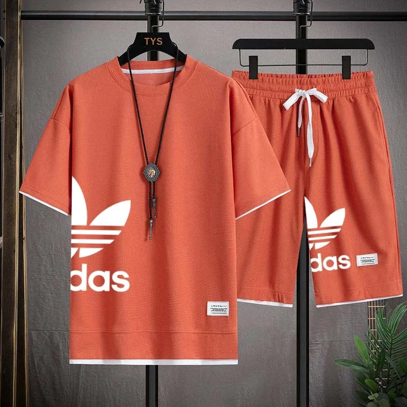 Summer 2025 New Men's pullover sportswear Set, fashionable basketball men's casual short-sleeved T-shirt + shorts two-piece set - Live Store 4U