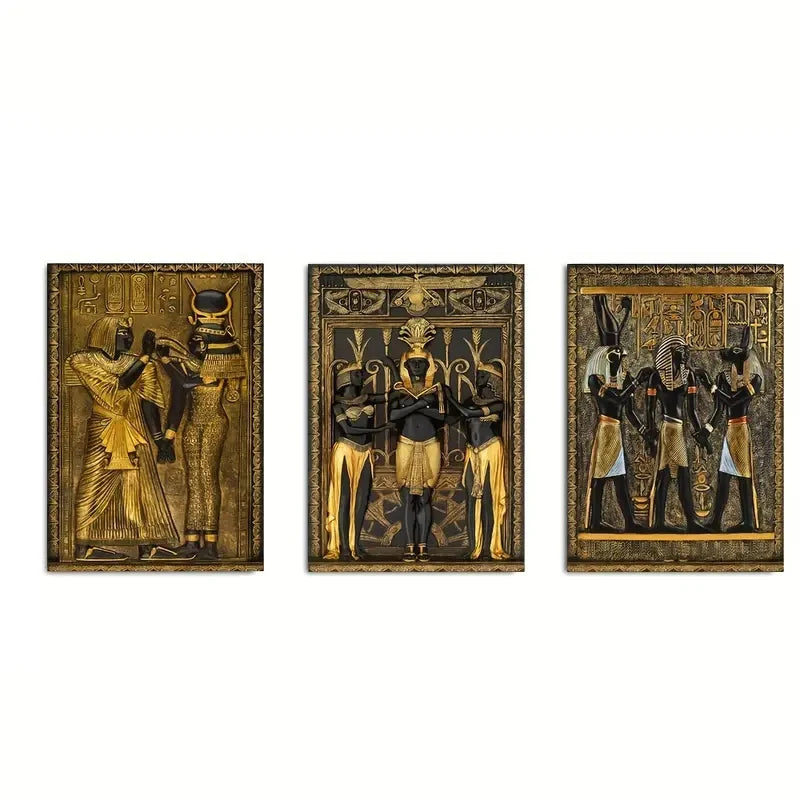 3pcs Canvas Poster Vintage Art Black Gold Egyptian Wall Art Figure Painting Ideal Gift Bedroom Living Room Dorm Corridor Decor