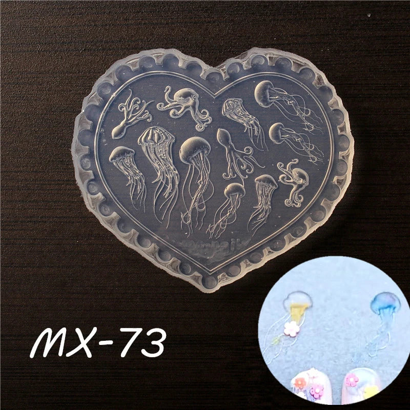 1 Pcs Tulip Sea Shell Jellyfish Goldfish Starfish 3D Acrylic Nail Mold Nail Decorations DIY Silicone Manicure Mold Nail Art Mold