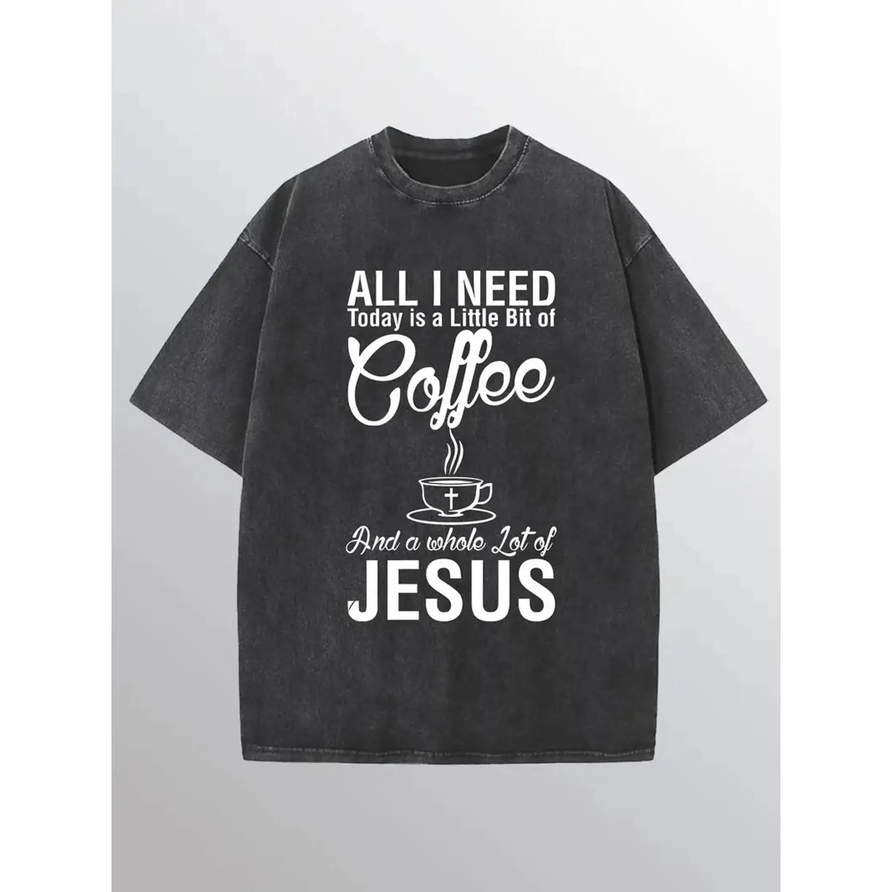 Funny Christian T-Shirt "Coffee and Jesus" Graphic Tee Unisex Washed Retro Religious Faith Gift Cotton Top