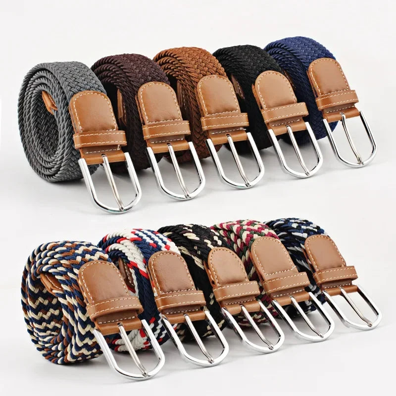 107/120/130cm UNISEX Casual Knitted Pin Buckle Women Belt Woven Canvas Elastic Expandable Braided Stretch Jeans Belts for Men - Live Store 4U