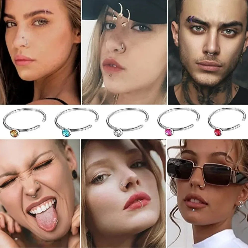 Fashion Crystal Stainless Steel Nose Stud Piercing for Women Hypoallergenic 1.8mm Nose Ring Straight/L/Screw Shaped Body Jewerly