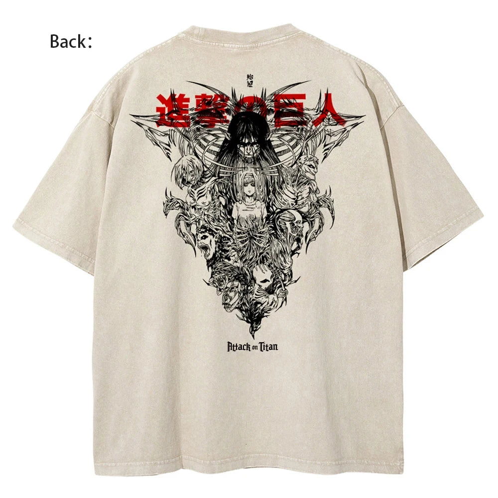 Men Washed Anime Attack On Titan T-Shirt Hip Hop Streetwear Graphic Print Oversize Tshirt Short Sleeve Cotton Loose Vintage Tops - Live Store 4U